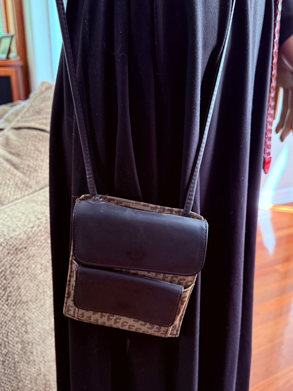 Two-Tone Black and Brown Crossbody Bag with Front Flap